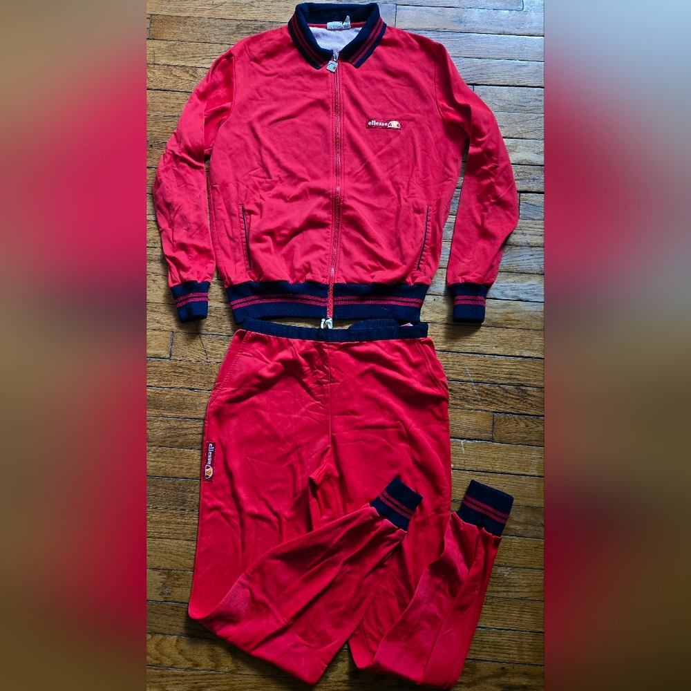 vtg 70s/80s Ellesse M/L 50EU Tommie Red Tracksuit Made in Italy